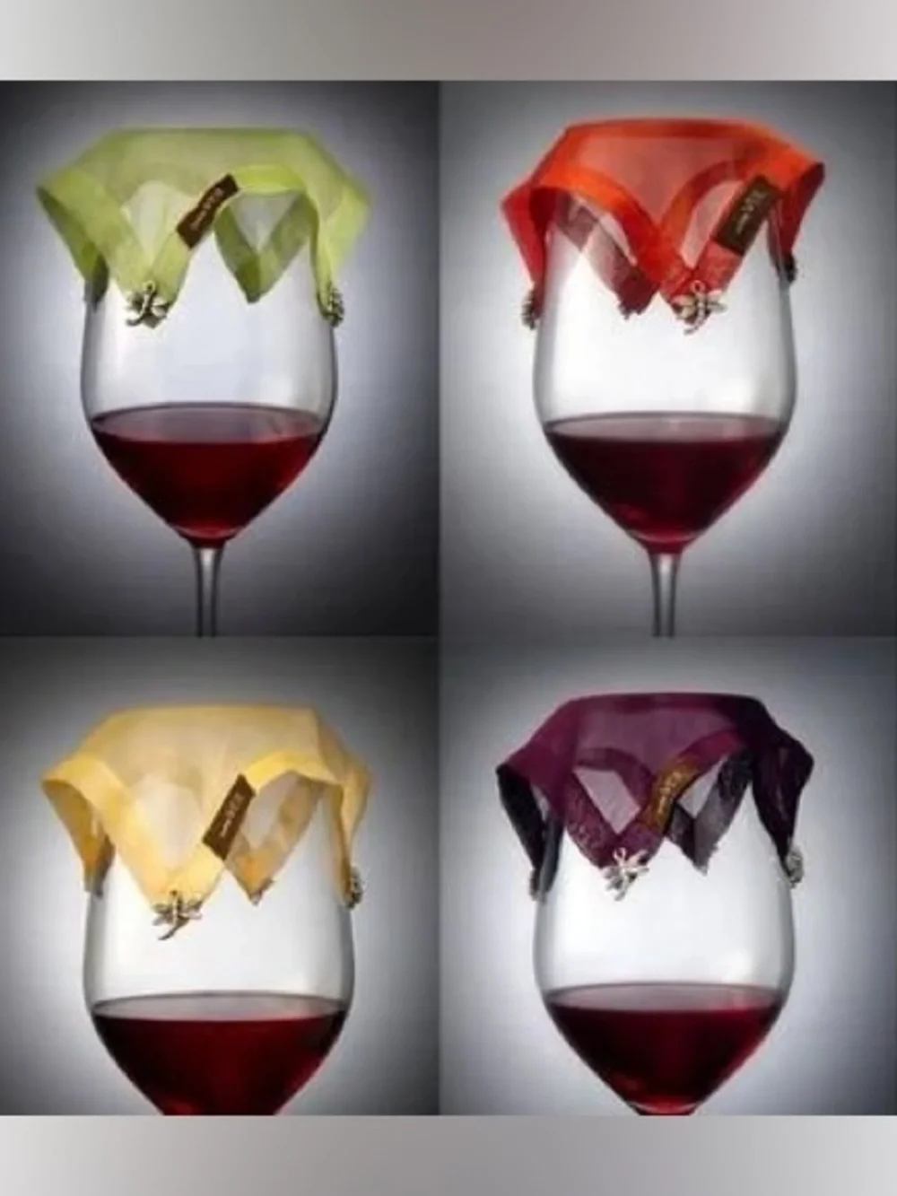 Wine Veil Set 5” Wine Protector Weighted Cloth- Orange, Yellow, Green, Purple